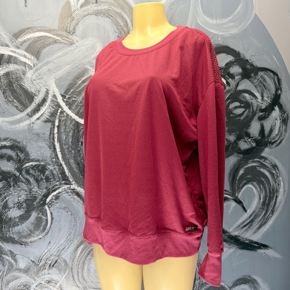 Nine West Active Burgundy Thumbholes Mesh-Back Sweatshirt | Women’s XL